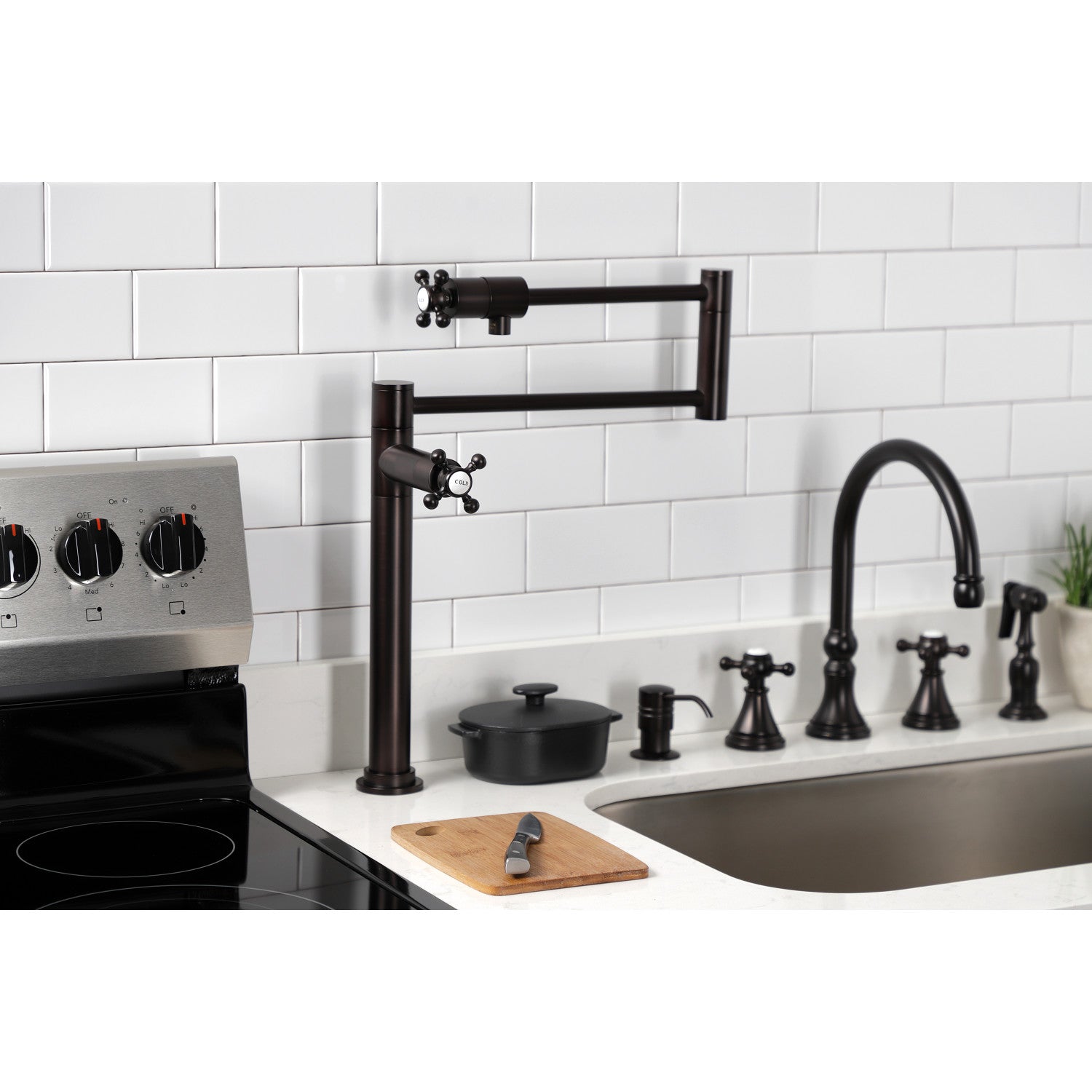 Kingston Metropolitan KS4705BX Two-Handle 1-Hole Deck Mount Pot Filler Faucet, Oil Rubbed Bronze — thumbnail 3